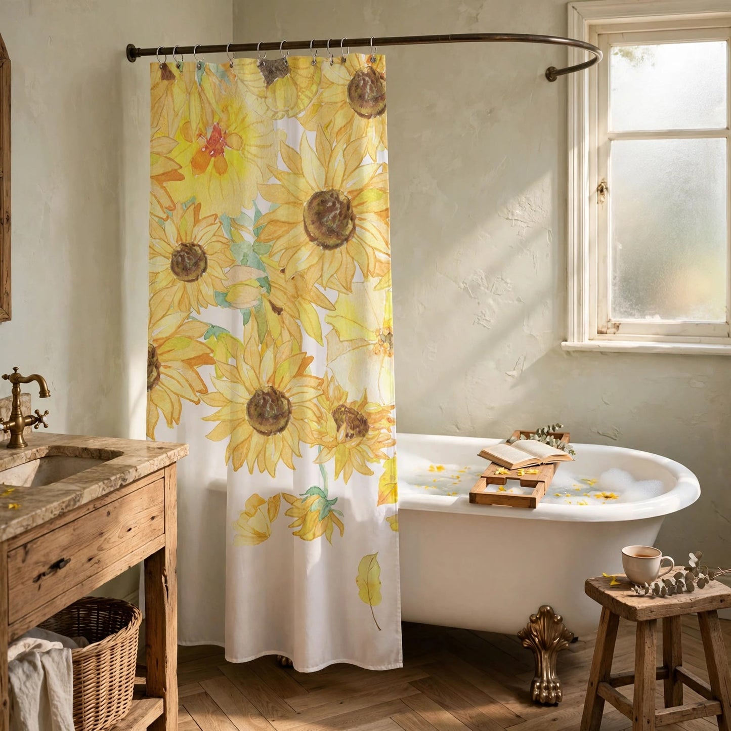Rustikaler, wasserdichter Duschvorhang mit Sonnenblumenmuster - image 1