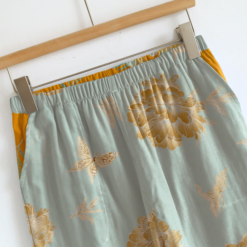 Retro-Loungewear-Set aus Baumwolle mit Pfingstrosen- und Schmetterlingsmotiv - image 5