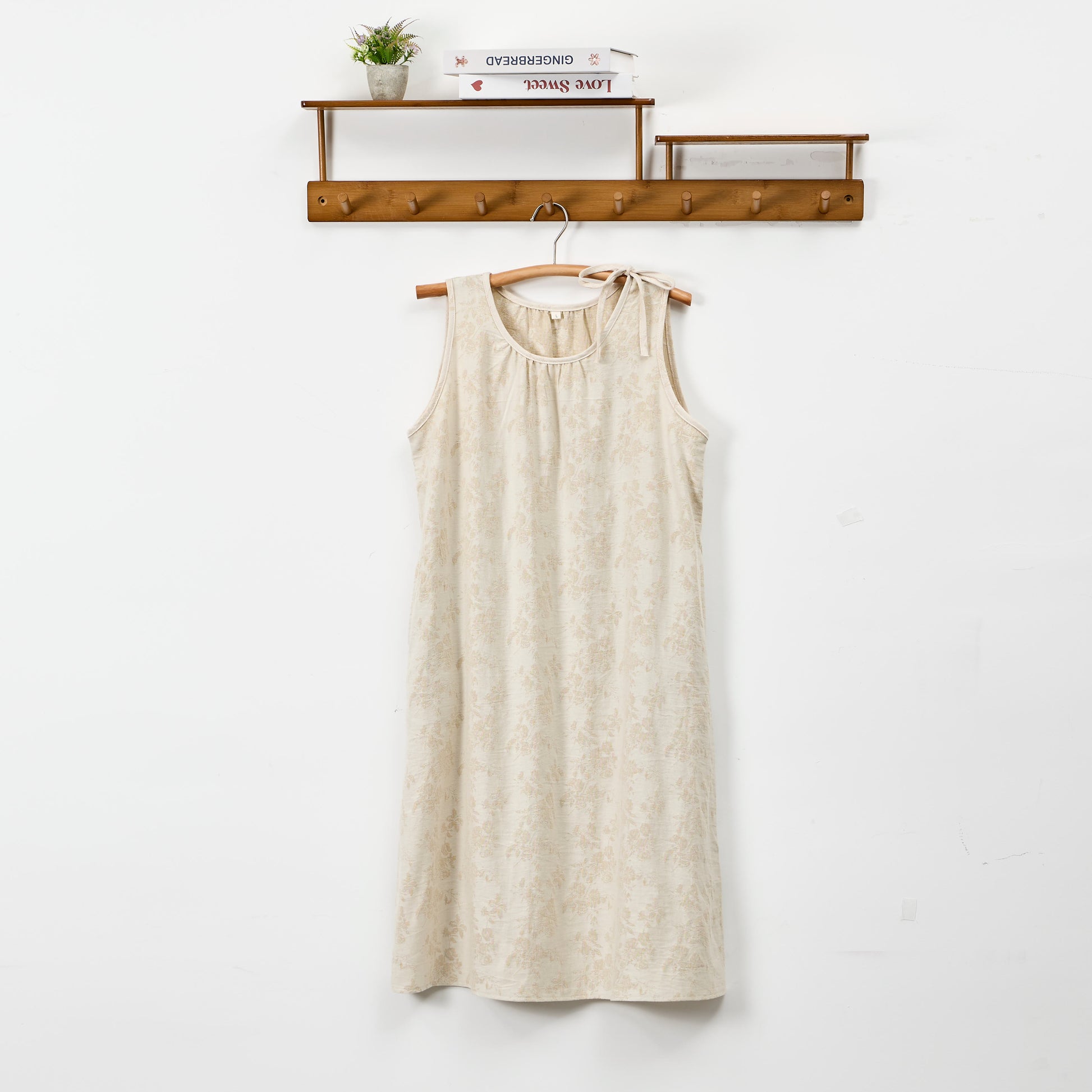 Beiges Nachthemd aus Baumwolle mit Retro-Blumenmuster - Beige - XL - image 0