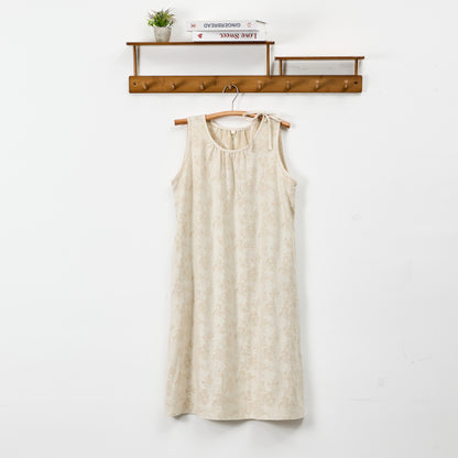 Beiges Nachthemd aus Baumwolle mit Retro-Blumenmuster - Beige - XL - image 0