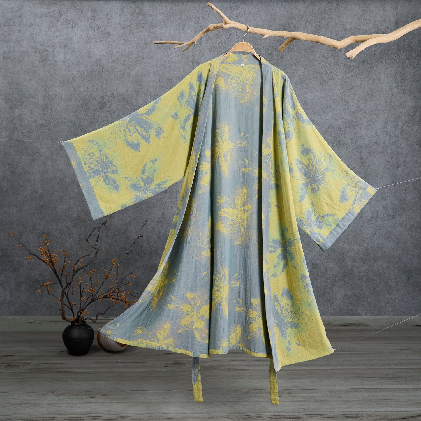 Kimono-Bademantel aus azurblauem Baumwollgaze - Hellgrün - 2XL - image 0