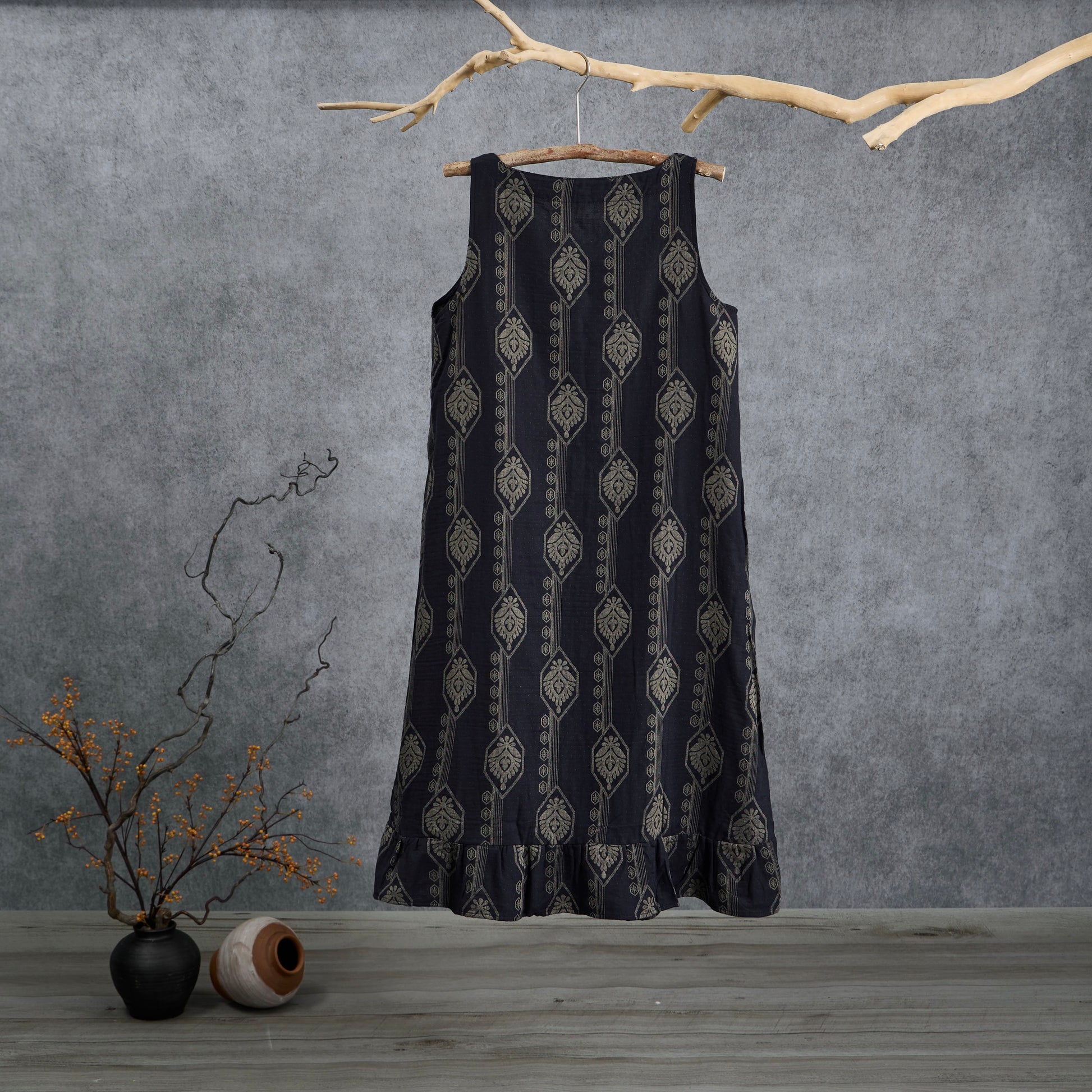 Vintage marineblaues geometrisches Baumwoll-Nachthemd - image 1