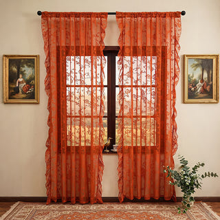 Cottagecore-Fenstervorhang mit floraler Spitze - Orange - 140cm B x 96 Zoll L - image 0
