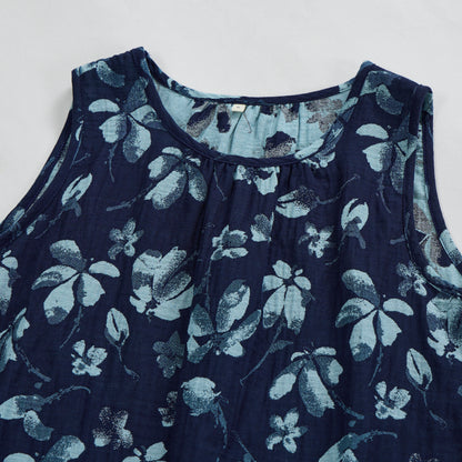 Retro-Loungewear-Set aus marineblauem Baumwoll-Tanktop mit Blumenmuster - image 2