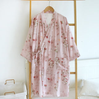 Kimono-Bademantel aus Baumwolle mit rosa Beeren- und Blumenmuster - Rosa - XL - image 0
