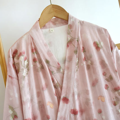 Kimono-Bademantel aus Baumwolle mit rosa Beeren- und Blumenmuster - image 3