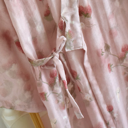 Kimono-Bademantel aus Baumwolle mit rosa Beeren- und Blumenmuster - image 5