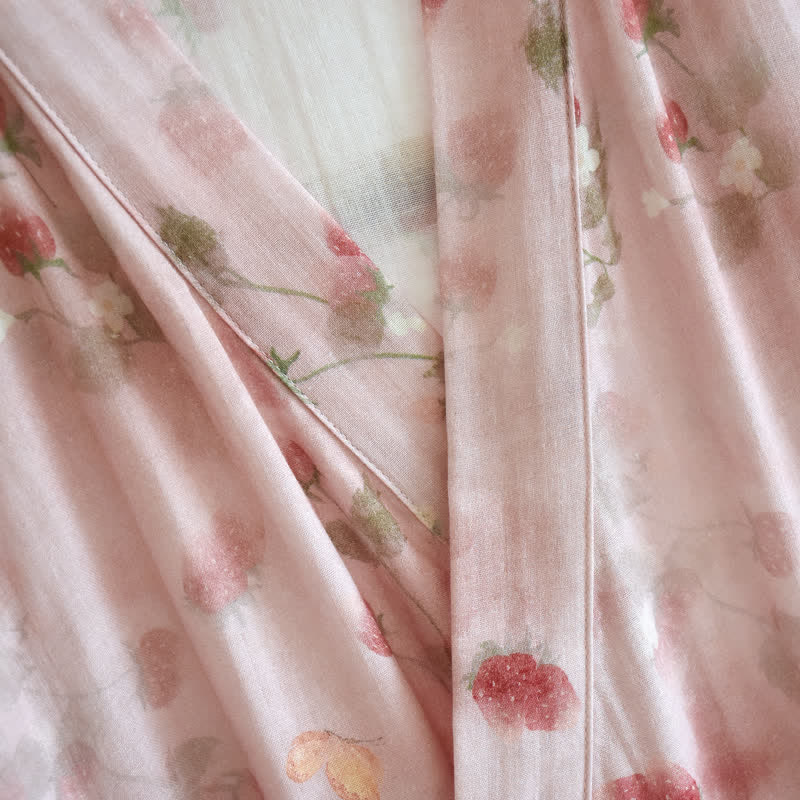 Kimono-Bademantel aus Baumwolle mit rosa Beeren- und Blumenmuster - image 4