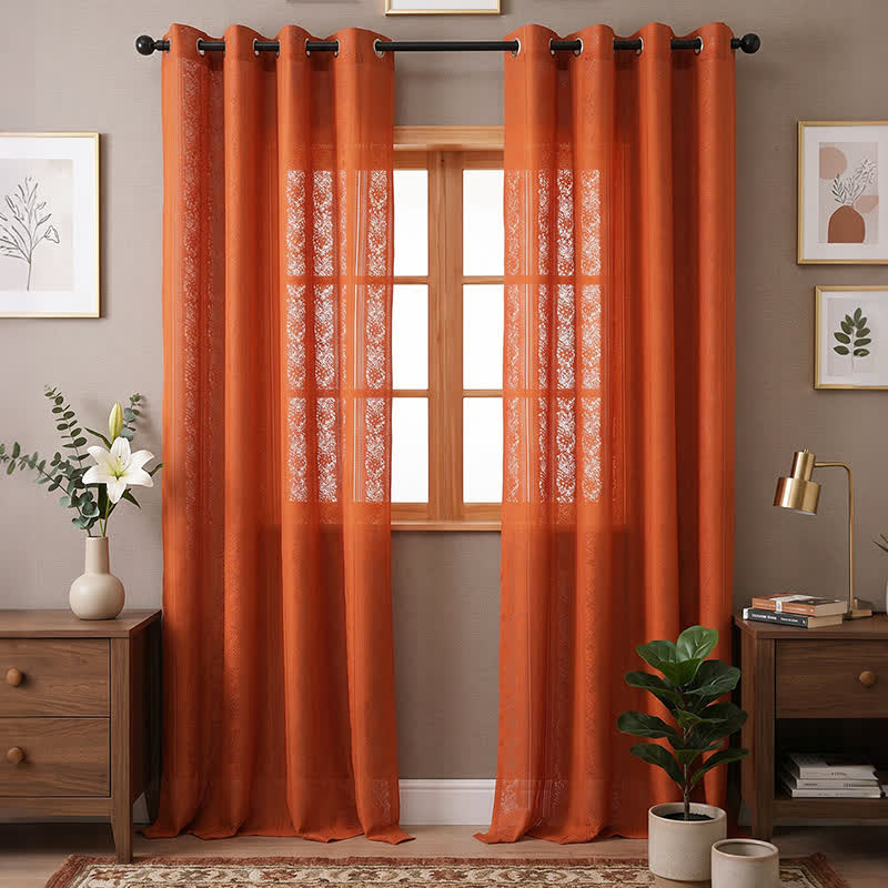 Vertikal gestreifter, lichtdurchlässiger Ösen-Fenstervorhang - Orange - 140 x 260cm - image 7