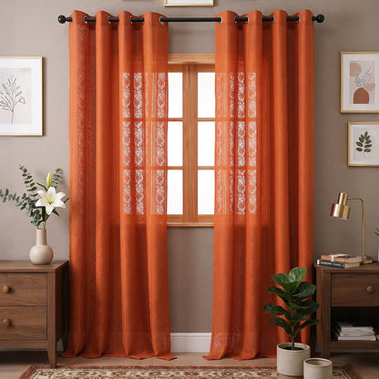 Vertikal gestreifter, lichtdurchlässiger Ösen-Fenstervorhang - Orange - 140 x 260cm - image 7