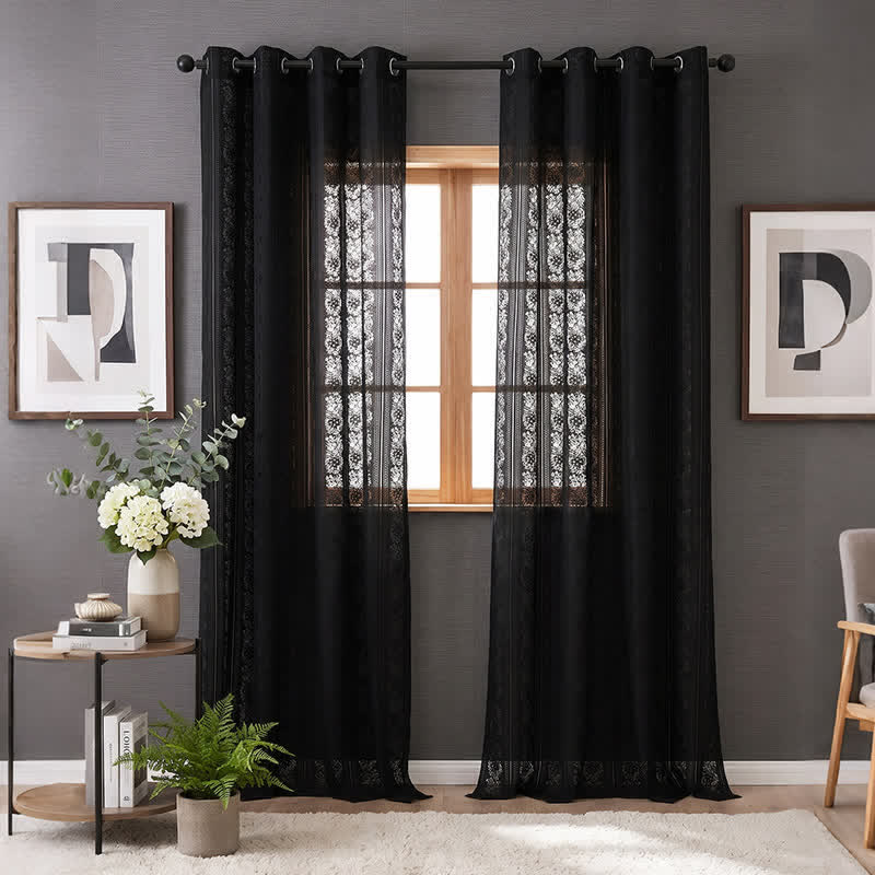 Vertikal gestreifter, lichtdurchlässiger Ösen-Fenstervorhang - Schwarz - 140 x 260cm - image 9