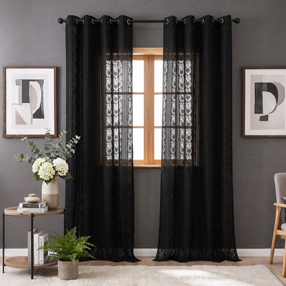Vertikal gestreifter, lichtdurchlässiger Ösen-Fenstervorhang - Schwarz - 140 x 260cm - image 9