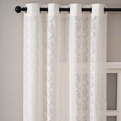 Vertikal gestreifter, lichtdurchlässiger Ösen-Fenstervorhang - image 3