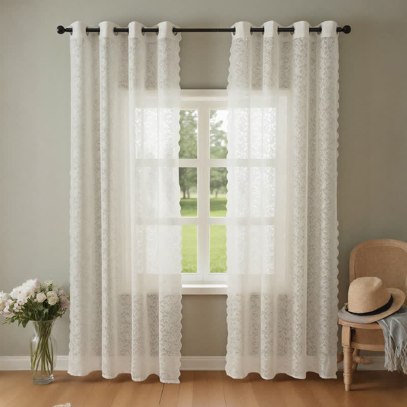 Ösen-Top, luftiger Voile-Spitzen-Vorhang - Beige - 51 Zoll breit x 95 Zoll L - image 0