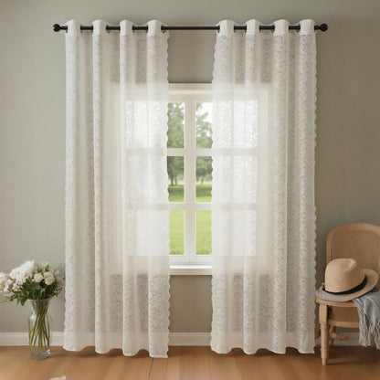 Ösen-Top, luftiger Voile-Spitzen-Vorhang - Beige - 51 Zoll breit x 95 Zoll L - image 0