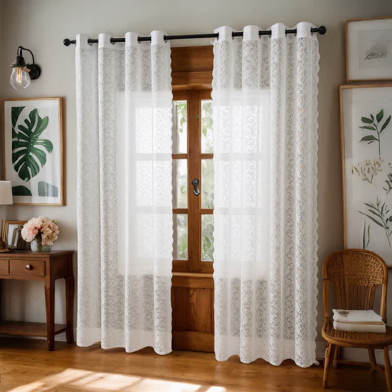 Ösen-Top, luftiger Voile-Spitzen-Vorhang - Weiß - 51 Zoll breit x 95 Zoll L - image 6