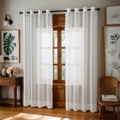 Ösen-Top, luftiger Voile-Spitzen-Vorhang - Weiß - 51 Zoll breit x 95 Zoll L - image 6