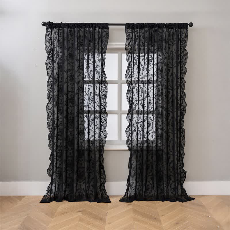 Fenstervorhang mit Rüschenrand und Lichtfilterung - Schwarz - 51 Zoll breit x 108 Zoll L - image 14