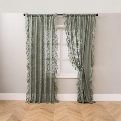 Fenstervorhang mit Rüschenrand und Lichtfilterung - Grün - 51 Zoll breit x 108 Zoll L - image 17