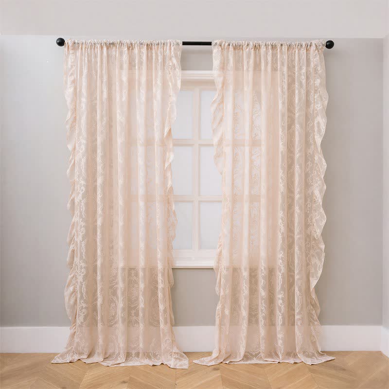 Fenstervorhang mit Rüschenrand und Lichtfilterung - Beige - 51 Zoll breit x 108 Zoll L - image 3
