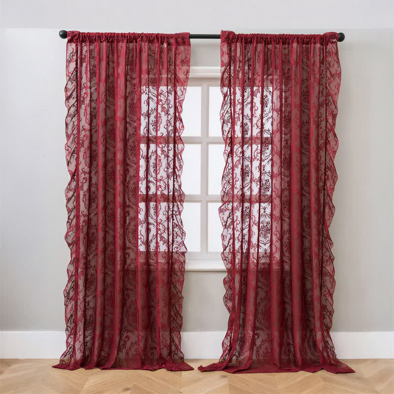 Fenstervorhang mit Rüschenrand und Lichtfilterung - Rot - 51 Zoll breit x 108 Zoll L - image 16