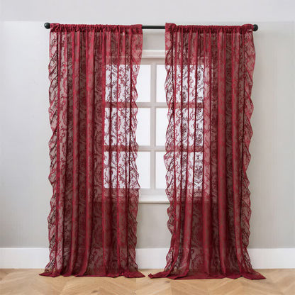 Fenstervorhang mit Rüschenrand und Lichtfilterung - Rot - 51 Zoll breit x 108 Zoll L - image 16