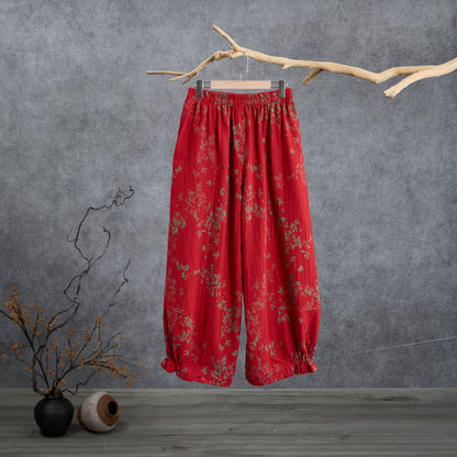 Rote Loungewear-Hose aus Baumwolle mit Blumenmuster - image 1