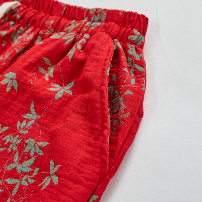 Rote Loungewear-Hose aus Baumwolle mit Blumenmuster - image 3