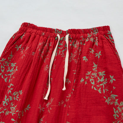 Rote Loungewear-Hose aus Baumwolle mit Blumenmuster - image 2