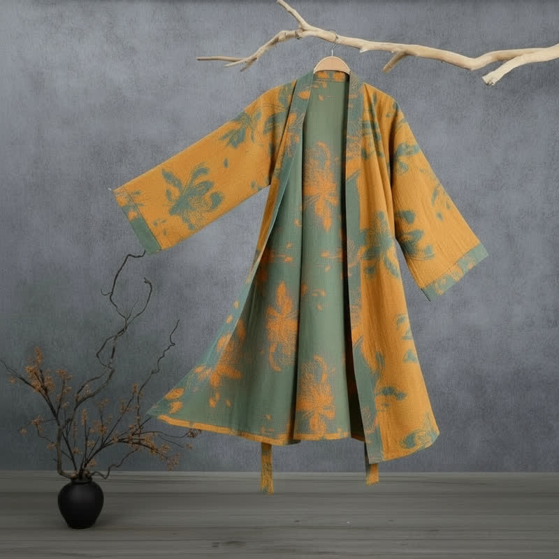 Wendbarer Kimono-Bademantel aus Baumwolle mit Vintage-Blumenmuster - Orange - 2XL - image 4