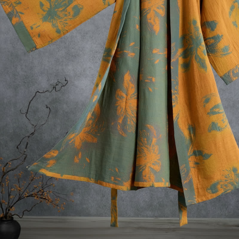 Wendbarer Kimono-Bademantel aus Baumwolle mit Vintage-Blumenmuster - image 7