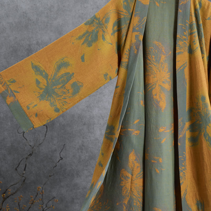 Wendbarer Kimono-Bademantel aus Baumwolle mit Vintage-Blumenmuster - image 6