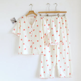 Loungewear-Set aus Baumwollgaze mit Herzmuster (3-teilig) - rosa und weiß - XL - image 0