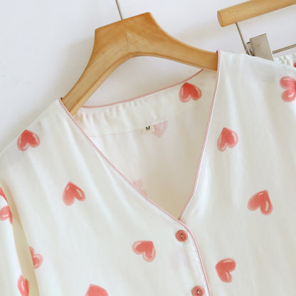 Loungewear-Set aus Baumwollgaze mit Herzmuster (3-teilig) - image 1