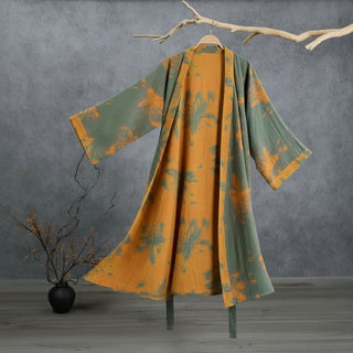 Wendbarer Kimono-Bademantel aus Baumwolle mit Vintage-Blumenmuster - Grün - 2XL - image 0