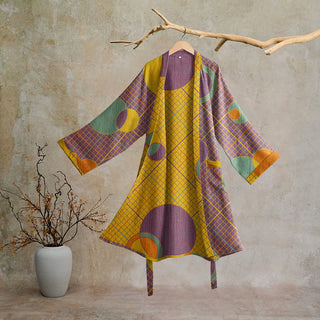 Retro-Bademantel aus Baumwolle mit geometrischem Kreis - Lila und Gelb - 2XL - image 0