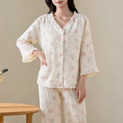 Refresh Loungewear-Set aus Baumwollgaze mit Rüschen und floralem Muster - image 4