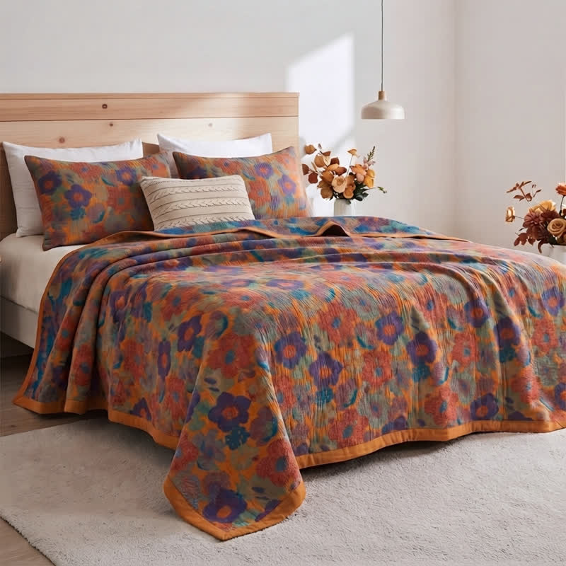 Vintage-Wende-Steppdecke aus Baumwolle mit mehrfarbigem Blumenmuster - image 1