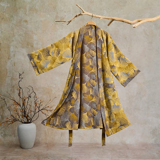 Vintage-Bademantel aus doppellagigem Baumwollgewebe mit Ginkgoblatt - Gelb - 2XL - image 0