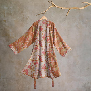 Kimono-Bademantel aus Baumwolle mit botanischem Granatapfelmuster - Grün & Rot - 2XL - image 0