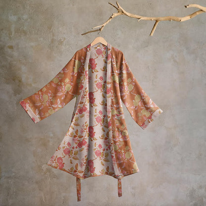 Kimono-Bademantel aus Baumwolle mit botanischem Granatapfelmuster - Grün & Rot - 2XL - image 0