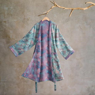 Traumhafter Kimono-Bademantel aus Baumwolle mit Ginkgoblattmuster - Blau - 2XL - image 0