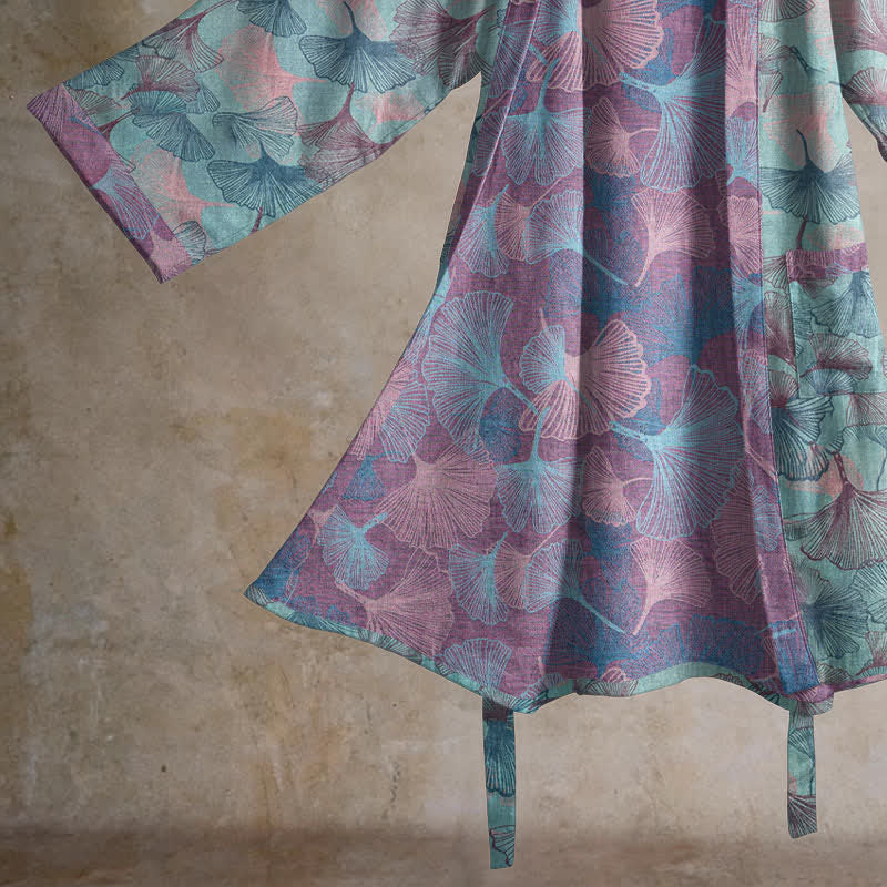 Traumhafter Kimono-Bademantel aus Baumwolle mit Ginkgoblattmuster - image 4
