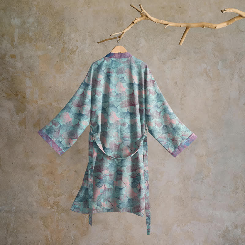 Traumhafter Kimono-Bademantel aus Baumwolle mit Ginkgoblattmuster - image 1