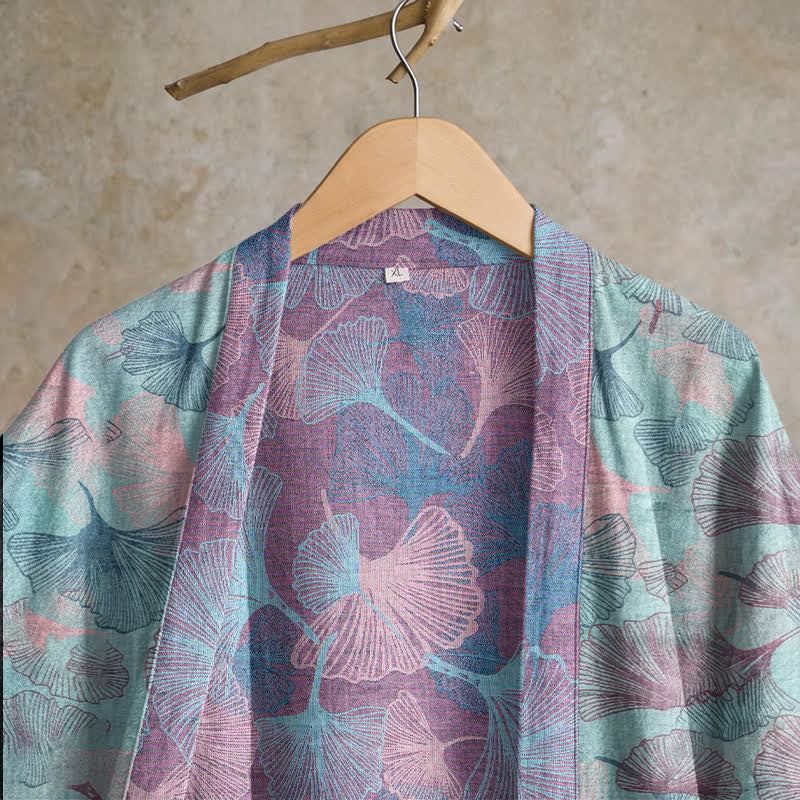 Traumhafter Kimono-Bademantel aus Baumwolle mit Ginkgoblattmuster - image 2