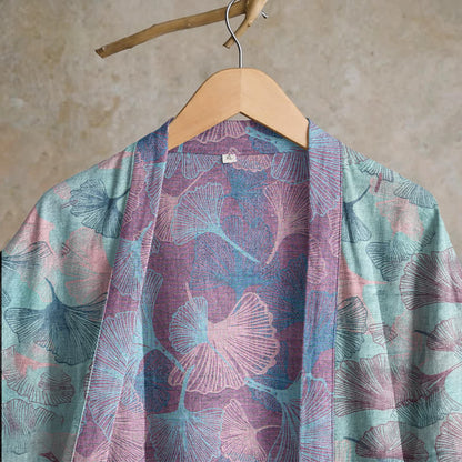 Traumhafter Kimono-Bademantel aus Baumwolle mit Ginkgoblattmuster - image 2