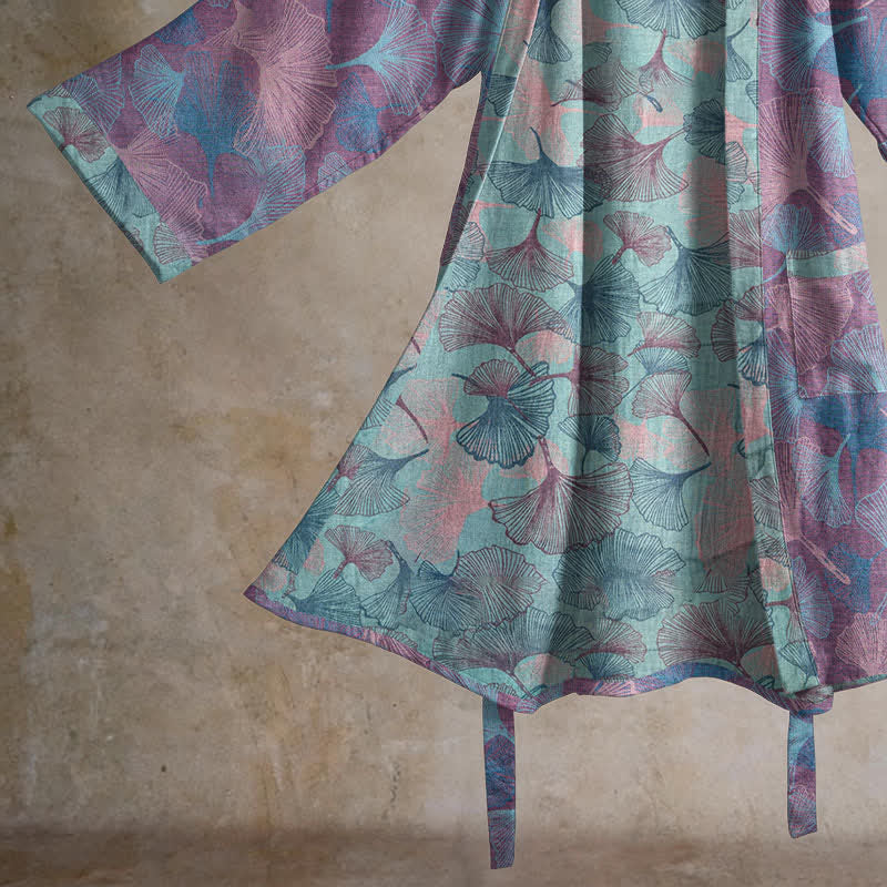 Traumhafter Kimono-Bademantel aus Baumwolle mit Ginkgoblattmuster - image 10