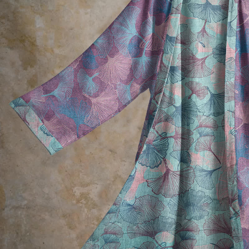 Traumhafter Kimono-Bademantel aus Baumwolle mit Ginkgoblattmuster - image 9