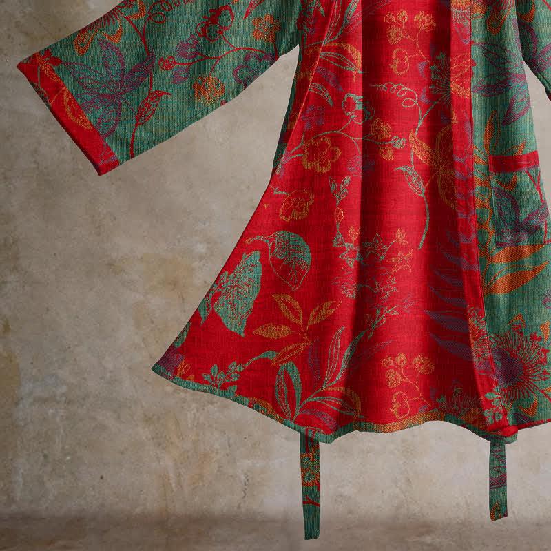 Retro-Baumwollkimono mit Blatt-Jacquardmuster - image 10