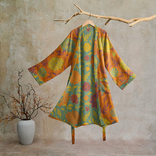 Vintage-Baumwollbademantel mit Blumenmuster - Orange & Türkis - XL - image 0
